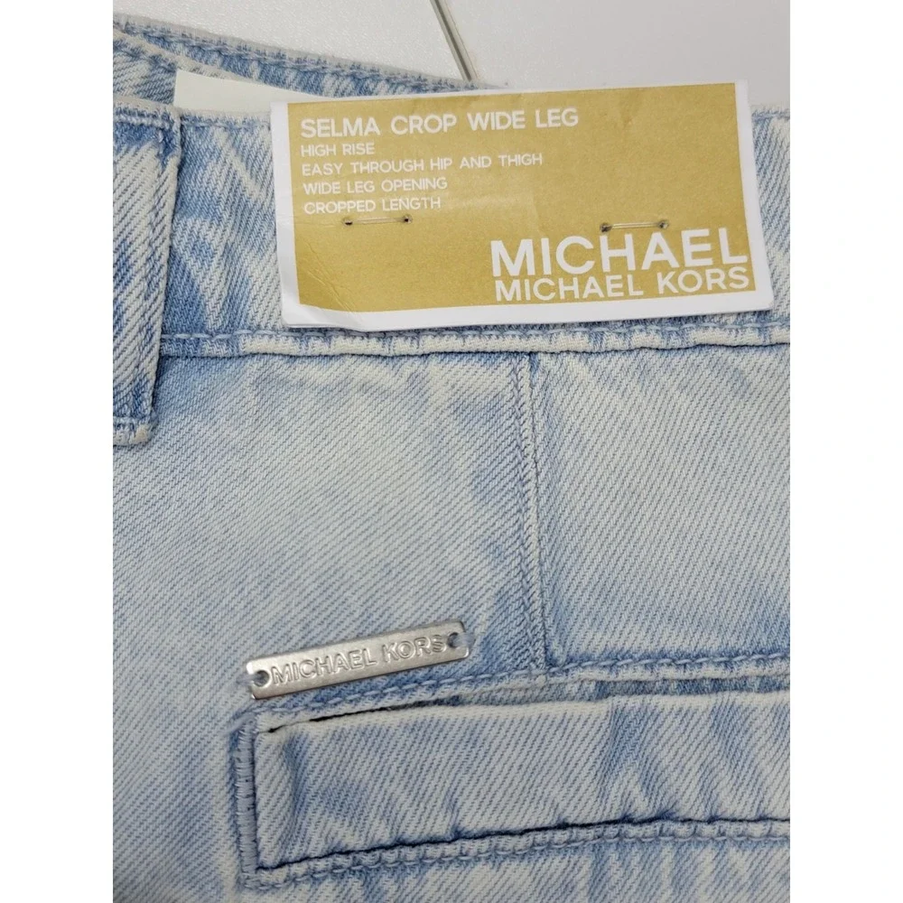 Michael Kors Selma Crop Wide Leg Jeans Women's Size 12 High Rise Light Wash New